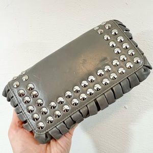 BETSEY JOHNSON Gray Studded Ruffle Trim Leather Wallet